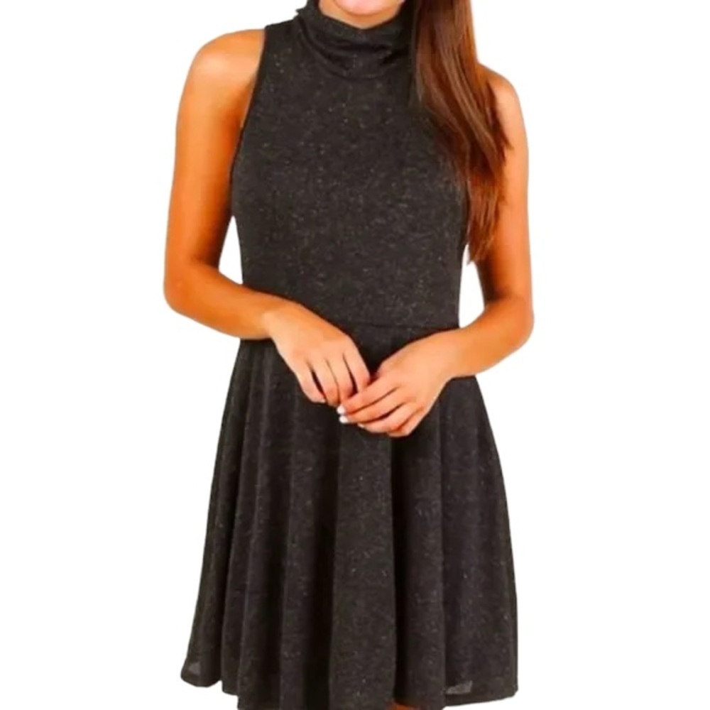 Altar’d State Ribbed Turtleneck Sleeveless Sweater Dress w/ Circle Skater Skirt - Picture 6 of 7